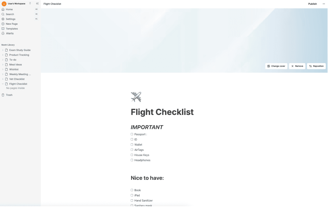 Flight checklist notes view