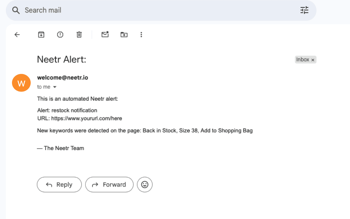 Email showing alert notification